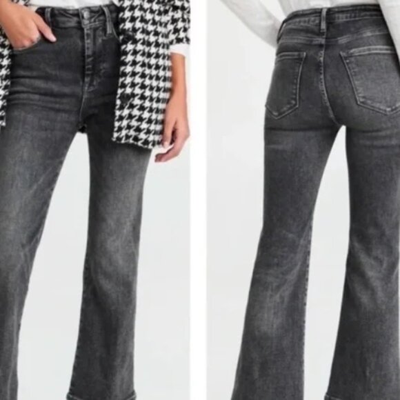 Frame Denim Denim - Frame Jeans Le One Crop Mini Boot in Faded Black Hughes Size 2 Raw Frayed Hem